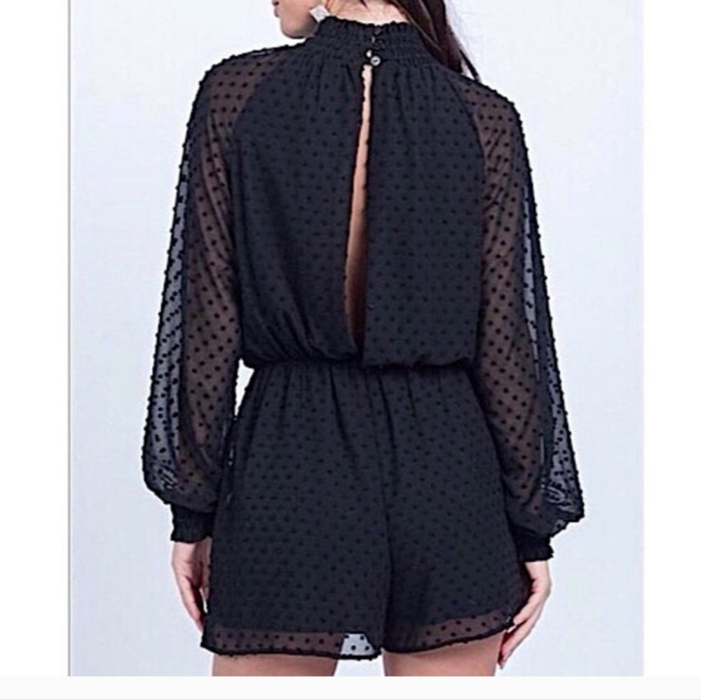 EVERLY NWOT Black Swiss Dot Romper Jumpsuit Medium